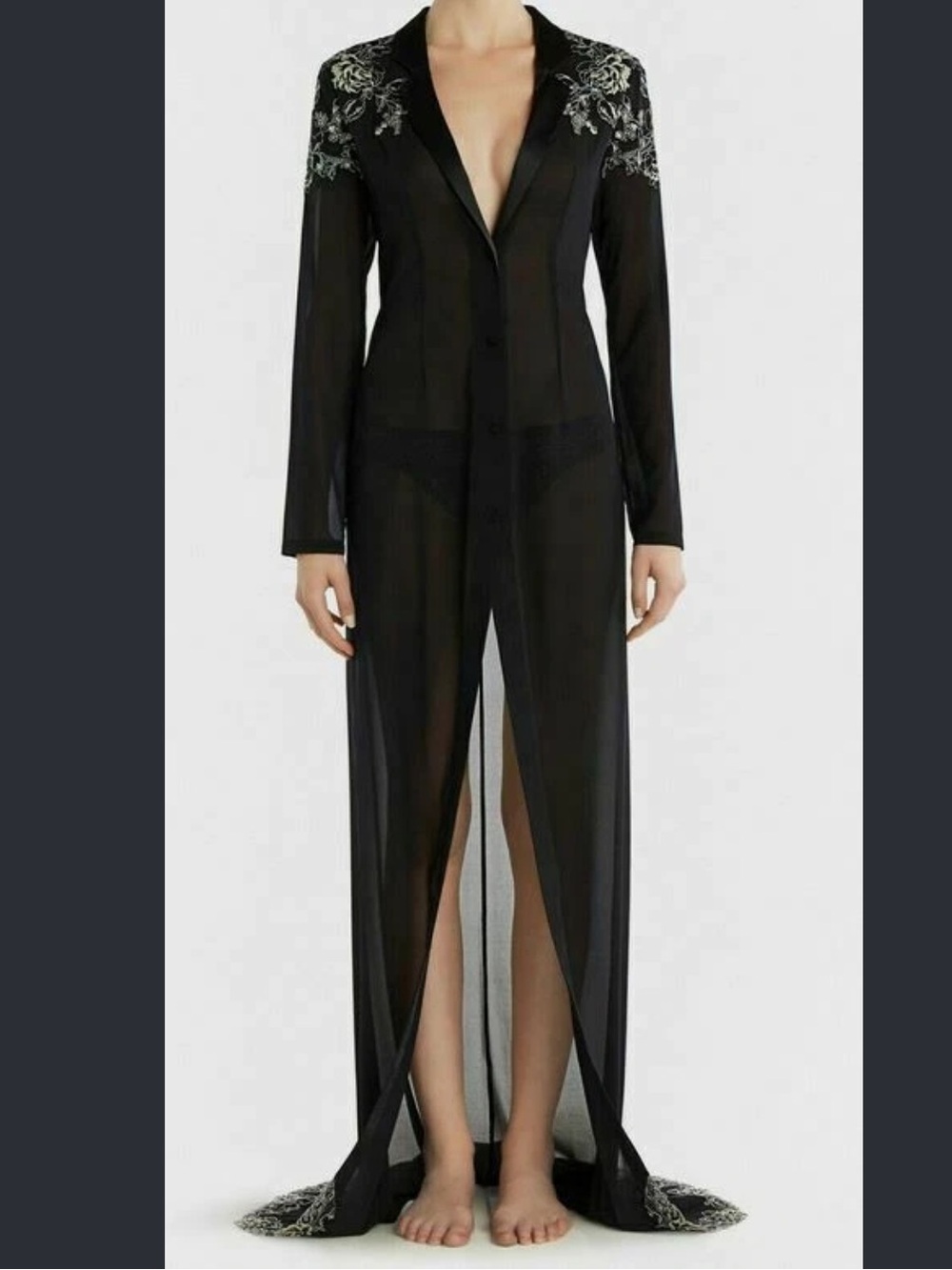 $2,200 La Perla NWT Silk Gorgeous and Unique Black Long Embroidered Robe
